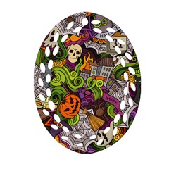 Halloween Doodle Vector Seamless Pattern Oval Filigree Ornament (two Sides) by Sobalvarro