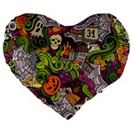 Halloween Doodle Vector Seamless Pattern Large 19  Premium Heart Shape Cushions Front