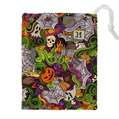 Halloween Doodle Vector Seamless Pattern Drawstring Pouch (5xl) by Sobalvarro