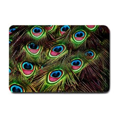 Peacock Feathers Color Plumage Small Doormat  by Celenk