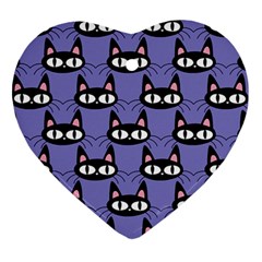 Cute Black Cat Pattern Heart Ornament (two Sides) by Valentinaart