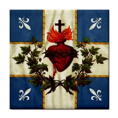 Quebec Flag Drapeau Québec Patriote Carillon Sacré-coeur Christian Catholic Old Vintage With Fleurs De Lys Tile Coaster by Quebec