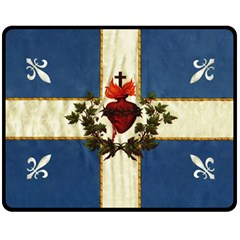 Quebec Flag Drapeau Québec Patriote Carillon Sacré-coeur Christian Catholic Old Vintage With Fleurs De Lys Double Sided Fleece Blanket (medium) by Quebec