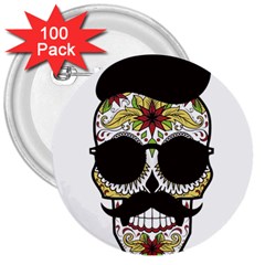 Mustache Man 3  Buttons (100 Pack)  by merchvalley