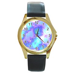 Dégradé Violet/bleu Round Gold Metal Watch by kcreatif