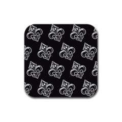 French France Fleur De Lys Metal Pattern Black And White Antique Vintage Black Rocker Rubber Square Coaster (4 Pack)  by Quebec