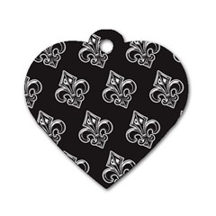 French France Fleur De Lys Metal Pattern Black And White Antique Vintage Black Rocker Dog Tag Heart (one Side) by Quebec