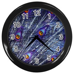 Peacock Feathers Color Plumage Blue Wall Clock (black)