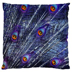 Peacock Feathers Color Plumage Blue Large Flano Cushion Case (one Side)