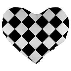 Grid Domino Bank And Black Large 19  Premium Flano Heart Shape Cushions by Sapixe