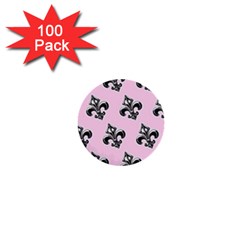 French France Fleur De Lys Metal Pattern Black And White Antique Vintage Pink And Black Rocker 1  Mini Buttons (100 Pack) 