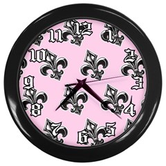 French France Fleur De Lys Metal Pattern Black And White Antique Vintage Pink And Black Rocker Wall Clock (black) by Quebec