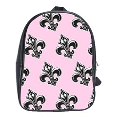 French France Fleur De Lys Metal Pattern Black And White Antique Vintage Pink And Black Rocker School Bag (xl) by Quebec