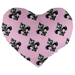 French France Fleur De Lys Metal Pattern black and white antique vintage pink and black rocker Large 19  Premium Heart Shape Cushions