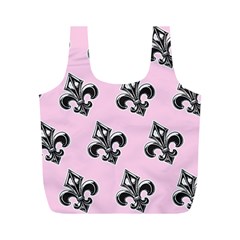 French France Fleur De Lys Metal Pattern Black And White Antique Vintage Pink And Black Rocker Full Print Recycle Bag (m) by Quebec