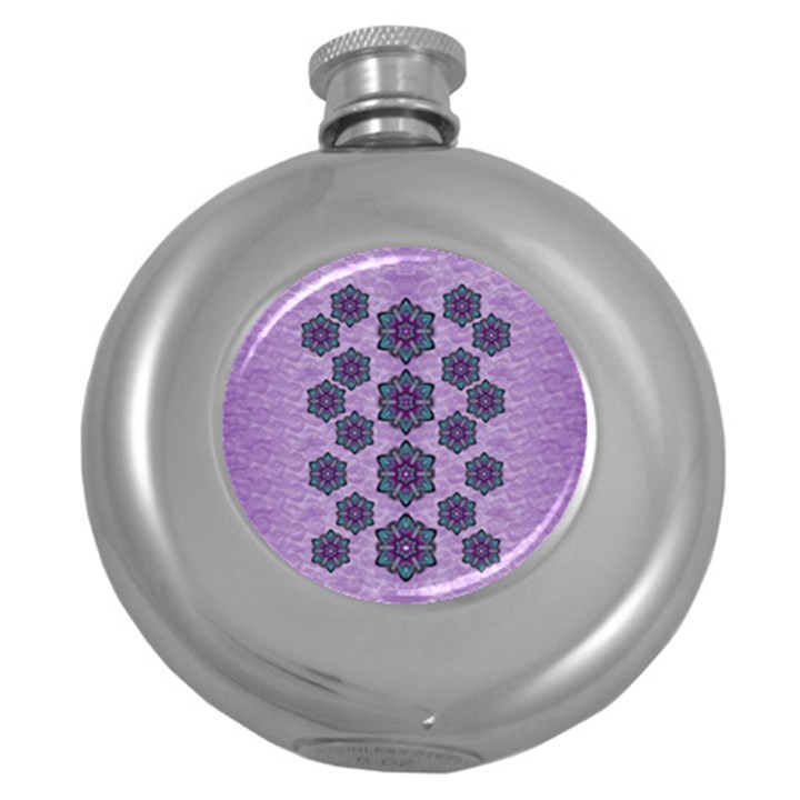 A Gift With Flowers Stars And Bubble Wrap Round Hip Flask (5 oz)