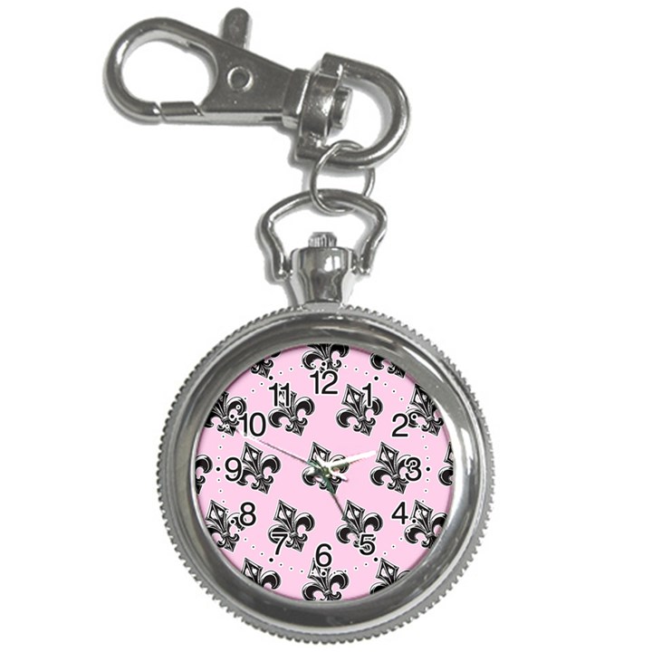 French France Fleur De Lys Metal Pattern black and white antique vintage pink and black rocker Key Chain Watches