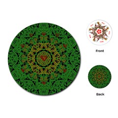 Love The Hearts  Mandala On Green Playing Cards Single Design (round) by pepitasart