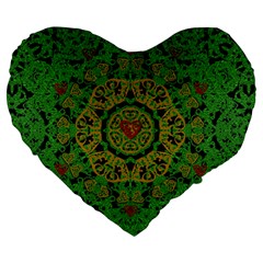 Love The Hearts  Mandala On Green Large 19  Premium Heart Shape Cushions