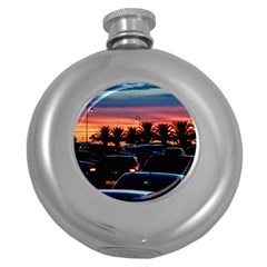 Urban Sunset Scene, Punta Del Este   Uruguay Round Hip Flask (5 Oz) by dflcprintsclothing