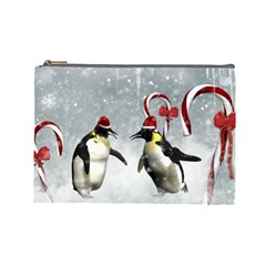 Funny Penguin In A Winter Landscape Cosmetic Bag (large) by FantasyWorld7