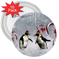 Funny Penguin In A Winter Landscape 3  Buttons (10 Pack)  by FantasyWorld7