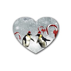 Funny Penguin In A Winter Landscape Heart Coaster (4 Pack)  by FantasyWorld7