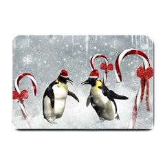 Funny Penguin In A Winter Landscape Small Doormat  by FantasyWorld7