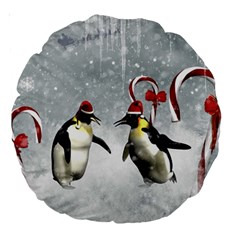 Funny Penguin In A Winter Landscape Large 18  Premium Round Cushions by FantasyWorld7