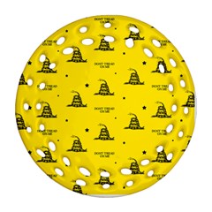 Gadsden Flag Don t Tread On Me Yellow And Black Pattern With American Stars Round Filigree Ornament (two Sides) by snek