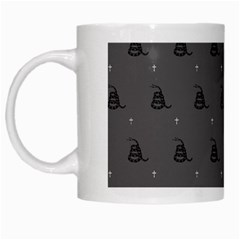 Gadsden Flag Don t Tread On Me Black And Gray Snake And Metal Gothic Crosses White Mugs by snek
