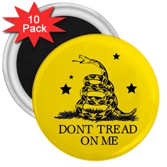 Gadsden Flag Don t Tread On Me Yellow And Black Pattern With American Stars 3  Magnets (10 Pack) 