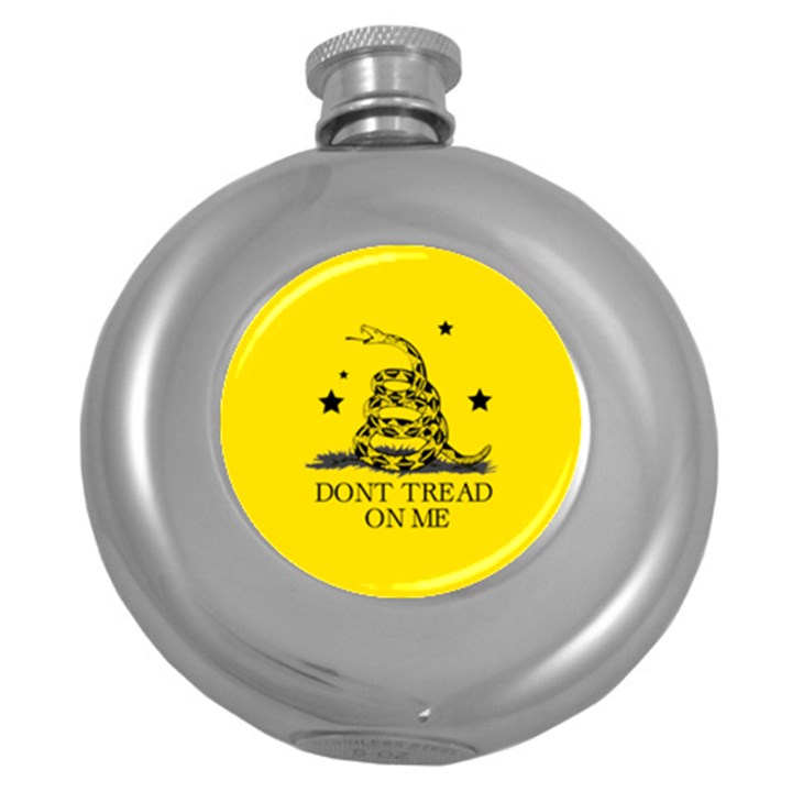 Gadsden Flag Don t tread on me Yellow and Black Pattern with american stars Round Hip Flask (5 oz)