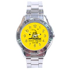 Gadsden Flag Don t Tread On Me Yellow And Black Pattern With American Stars Stainless Steel Analogue Watch