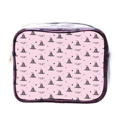 Gadsden Flag Don t Tread On Me Light Pink And Black Pattern With American Stars Mini Toiletries Bag (one Side) by snek