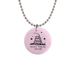 Gadsden Flag Don t Tread On Me Light Pink And Black Pattern With American Stars 1  Button Necklace