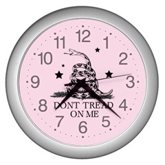 Gadsden Flag Don t Tread On Me Light Pink And Black Pattern With American Stars Wall Clock (silver)