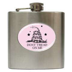 Gadsden Flag Don t Tread On Me Light Pink And Black Pattern With American Stars Hip Flask (6 Oz)