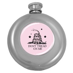 Gadsden Flag Don t Tread On Me Light Pink And Black Pattern With American Stars Round Hip Flask (5 Oz) by snek