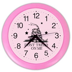 Gadsden Flag Don t Tread On Me Light Pink And Black Pattern With American Stars Color Wall Clock by snek