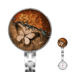 Wonderful Floral Design With Butterflies Stainless Steel Nurses Watch by FantasyWorld7