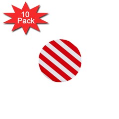 Candy Cane Red White Line Stripes Pattern Peppermint Christmas Delicious Design 1  Mini Buttons (10 Pack)  by genx
