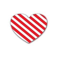 Candy Cane Red White Line Stripes Pattern Peppermint Christmas Delicious Design Rubber Coaster (heart)  by genx