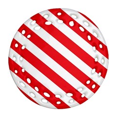 Candy Cane Red White Line Stripes Pattern Peppermint Christmas Delicious Design Round Filigree Ornament (two Sides) by genx