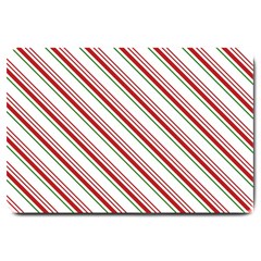 White Candy Cane Pattern With Red And Thin Green Festive Christmas Stripes Large Doormat  by genx