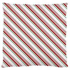 White Candy Cane Pattern With Red And Thin Green Festive Christmas Stripes Large Cushion Case (one Side) by genx