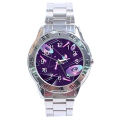 Retrowave Aesthetic Vaporwave Retro Memphis Pattern 80s Design Geometrical Shapes Futurist Pink Blue 3d Stainless Steel Analogue Watch by genx