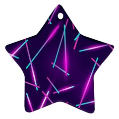 Retrowave Aesthetic Vaporwave Retro Memphis Pattern 80s Design Geometric Shapes Futurist Purple Pink Blue Neon Light Ornament (star) by genx