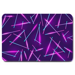 Retrowave Aesthetic Vaporwave Retro Memphis Pattern 80s Design Geometric Shapes Futurist Purple Pink Blue Neon Light Large Doormat  by genx