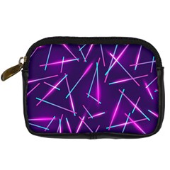 Retrowave Aesthetic Vaporwave Retro Memphis Pattern 80s Design Geometric Shapes Futurist Purple Pink Blue Neon Light Digital Camera Leather Case by genx